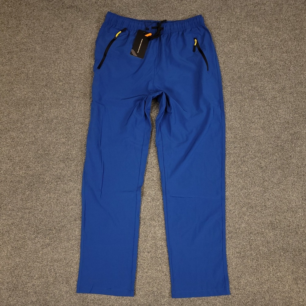 Athletic Travel Pants Men 32x30 Blue Stretch Drawstring Zip Pocket High Rise NWT - Picture 2 of 15